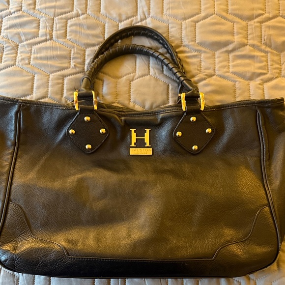 Halston Heritage Handbags - Halston Heritage Black Leather Tote with Gold Accents